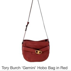 Tory Burch Link Gemini red leather hobo bag